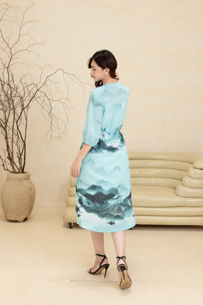 Đầm Thêu Chất Liệu Đũi Bông Có Dây Cột Eo Swanlake - D11435LW01