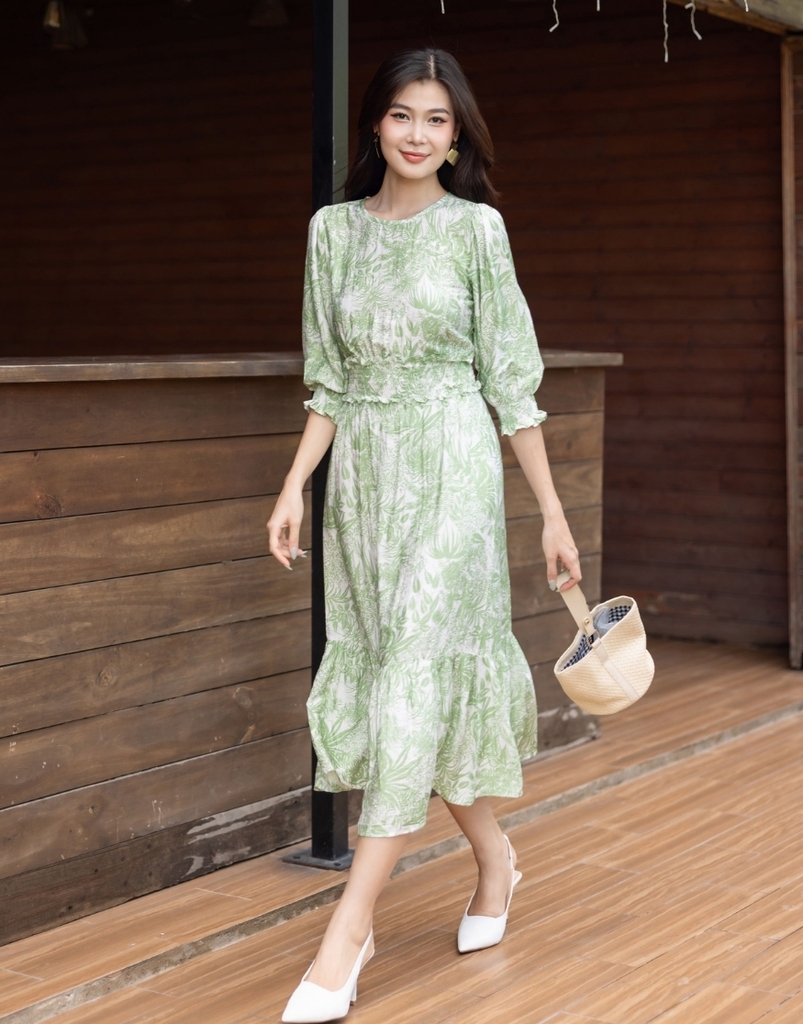 Đầm Đũi Bông Bản Eo Nhún Thun Chỉ Swanlake - D11465LW01