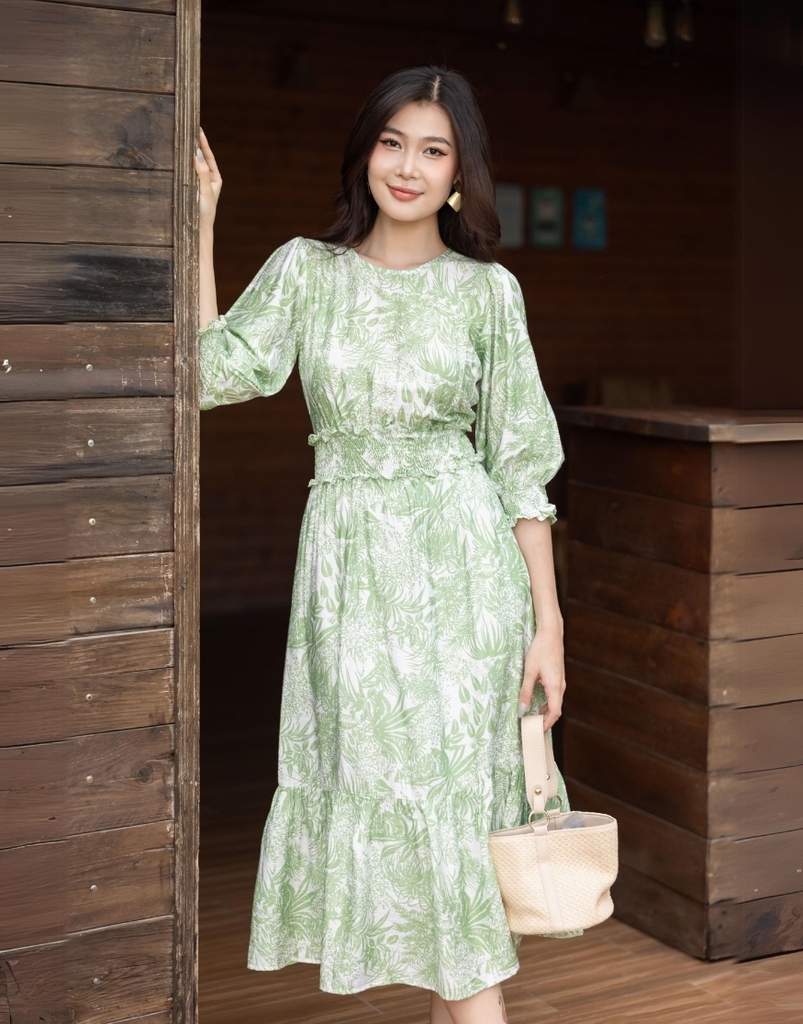 Đầm Đũi Bông Bản Eo Nhún Thun Chỉ Swanlake - D11465LW01