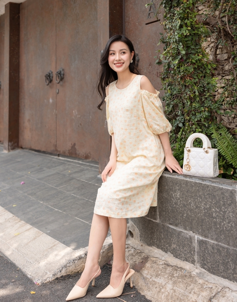 Đầm Khoét Vai Vải Linen Swanlake - D11500LW01