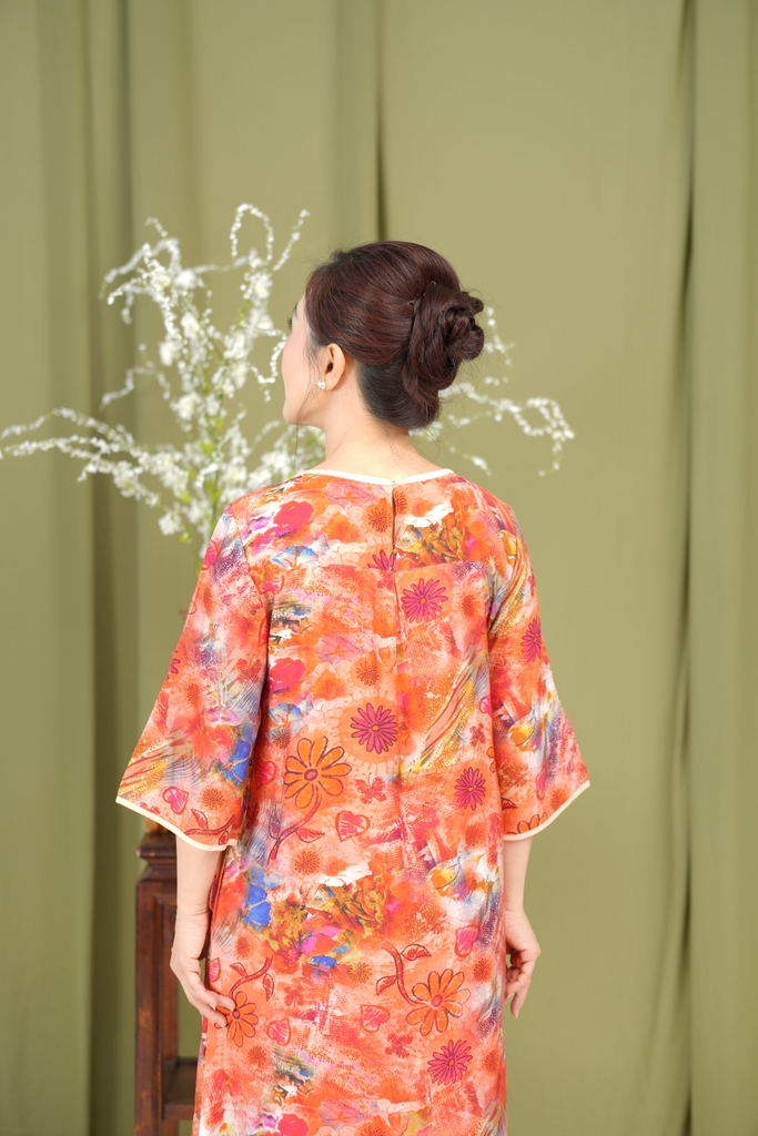 M-Collection - Đầm Hoa Cổ Tròn Đính Ngọc Trai Chất Đũi Hàn - D11573LW02