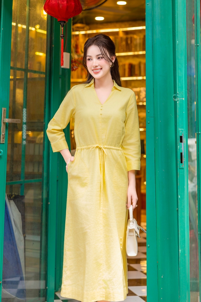 Đầm Sơ Mi Thắt Eo Vải Linen Swanlake - D11673LW01
