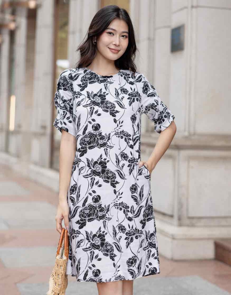 Đầm Suông Tay Lững Nhún Linen Bông Đen Swalake - D11678LW01