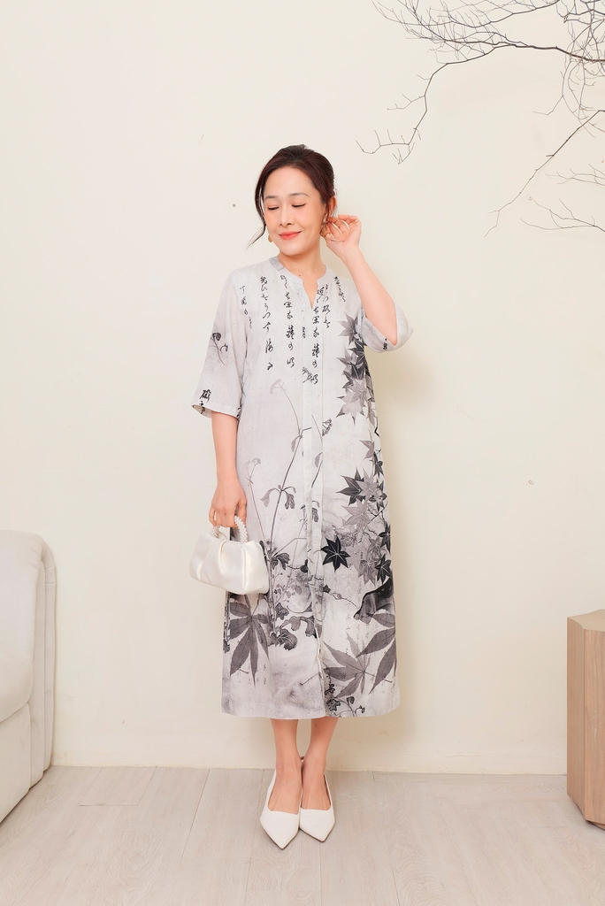 Đầm Suông Họa Tiết Chất Liệu Đũi Bông Swanlake - D11777LW01