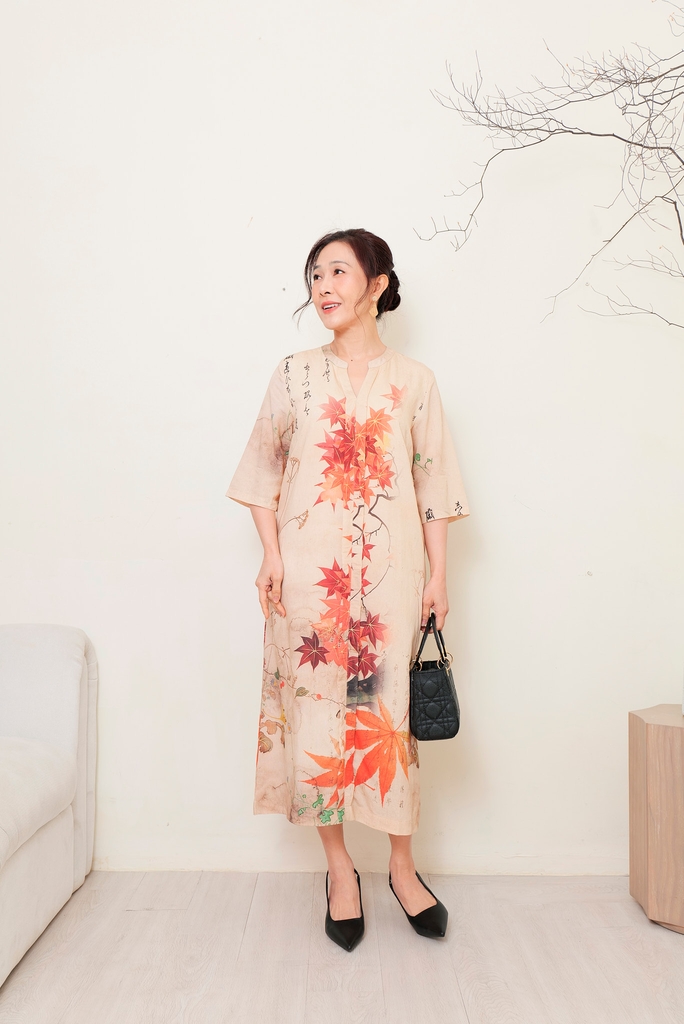 Đầm Suông Họa Tiết Chất Liệu Đũi Bông Swanlake - D11777LW01