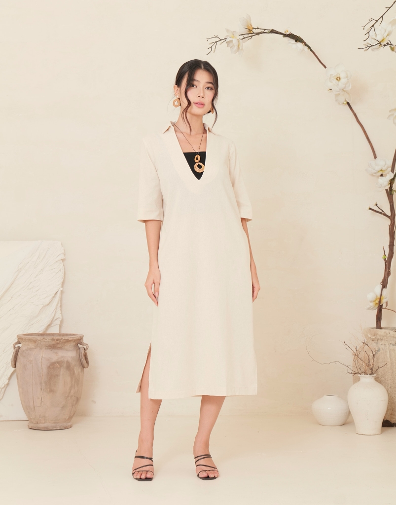 Đầm Sơ Mi Suông Tay Lỡ Linen Swanlake - D11880LW01