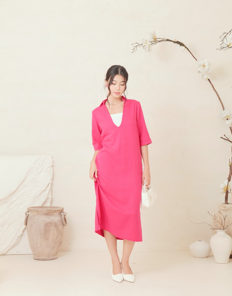 Đầm Sơ Mi Suông Tay Lỡ Linen Swanlake - D11880LW01