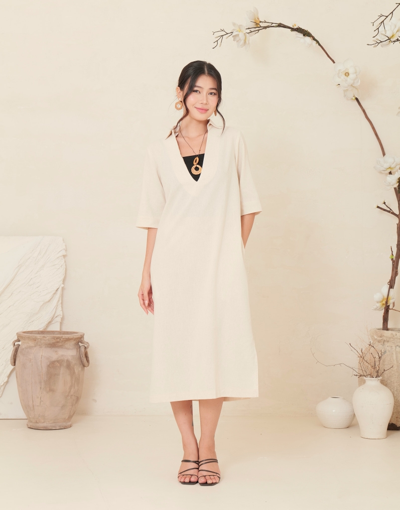 Đầm Sơ Mi Suông Tay Lỡ Linen Swanlake - D11880LW01