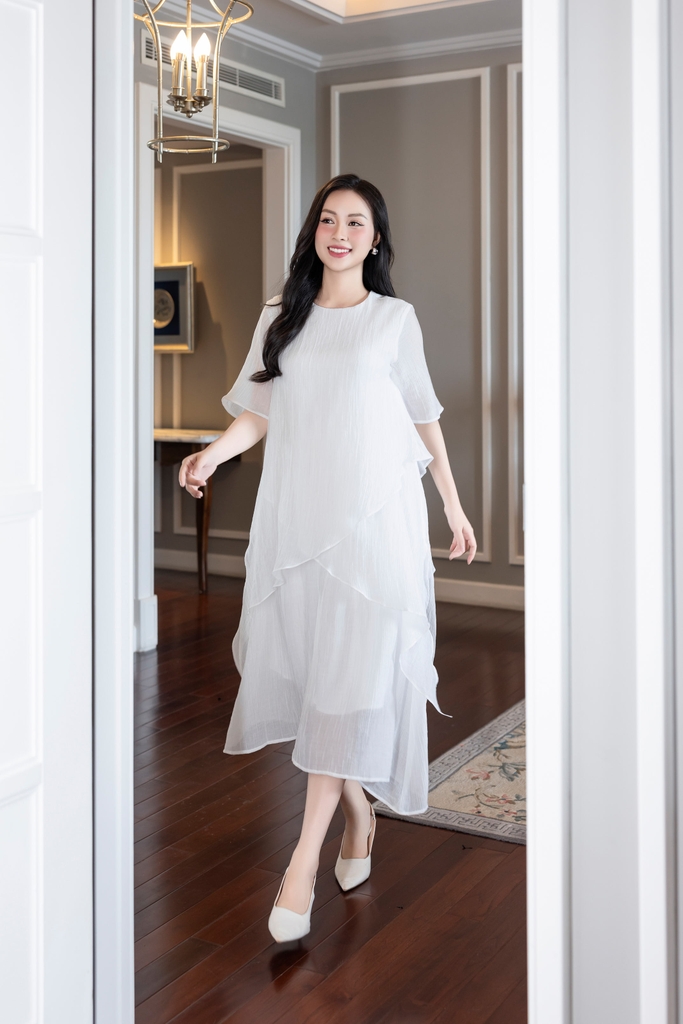Đầm Suông Vắt Chéo Hai Lớp Tơ Xốp Lót Lụa Hàn D12062LW01