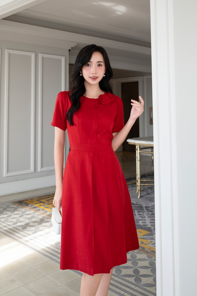 Đầm Sếp Ly Đính Hoa Chất Liệu Bố Gân Hàn Swanlake - D12083LW01