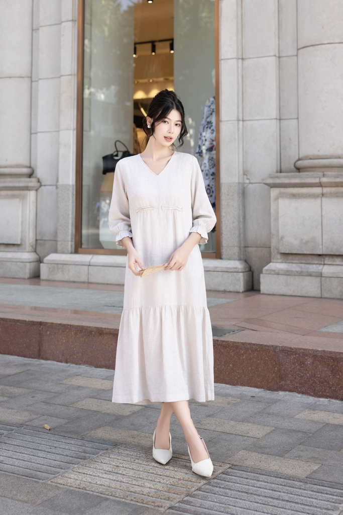 Đầm Linen Trơn Tay Lỡ Phom Suông Dài Swanlake - D12270LW01