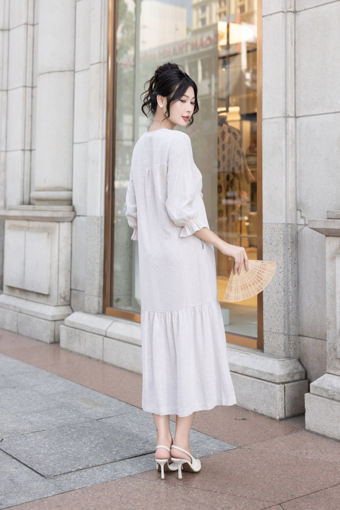Đầm Linen Trơn Tay Lỡ Phom Suông Dài Swanlake - D12270LW01