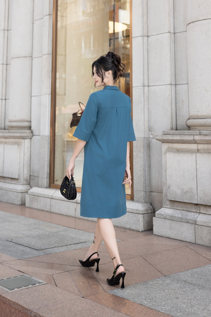 Đầm Sơ Mi Phom Suông Tay Ngắn Chất Liệu Linen Thêu Hoạ Tiết Hoa Lá Swanlake - D12274LW01