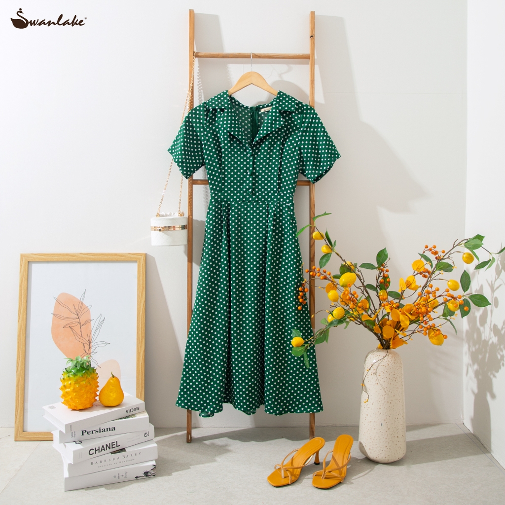Đầm lụa chấm bi, Mã: D09977LW01