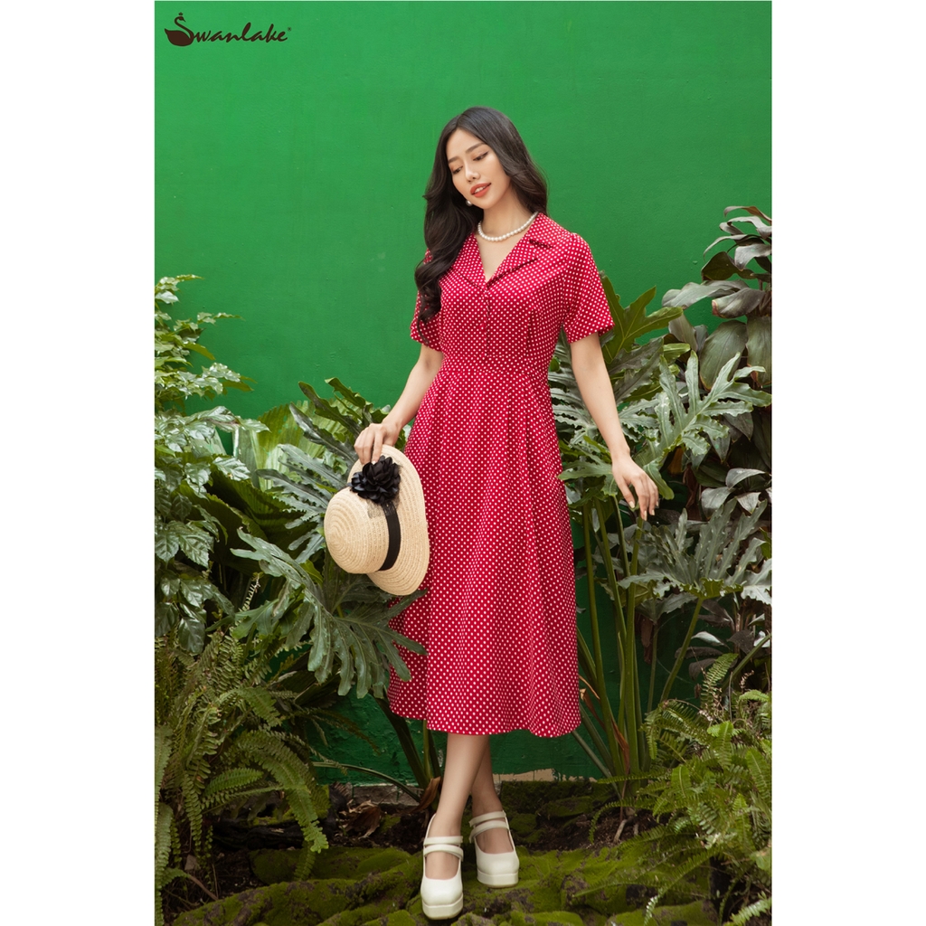 Đầm lụa chấm bi, Mã: D09977LW01