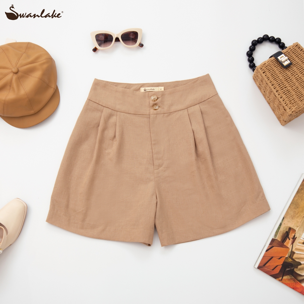 Quần Short Gài Nút Vải Linen Swanlake - Q09907LW03