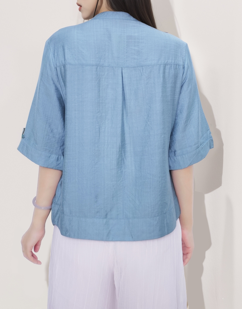 M-Collection - Áo Cổ Trụ Thêu Hoa Vạt Bầu Lụa Hàn - A11946LW01