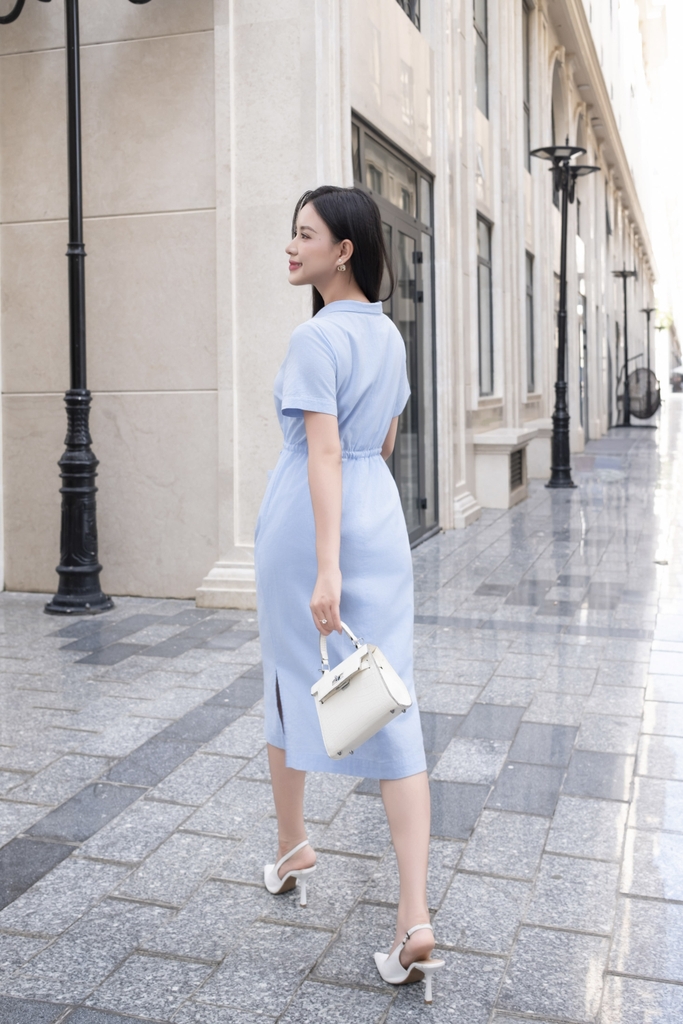 Swanlake | Đầm Sơ Mi Phom Suông Thắt Dây Eo Linen Thêu D12482LW01