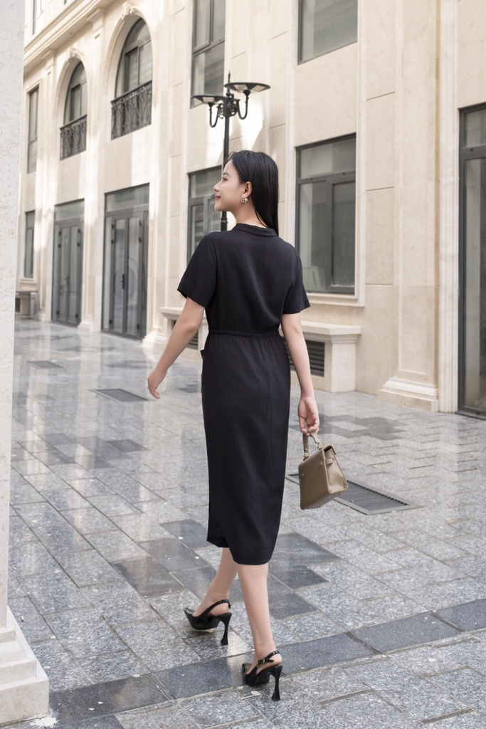 Swanlake | Đầm Sơ Mi Phom Suông Thắt Dây Eo Linen Thêu D12482LW01