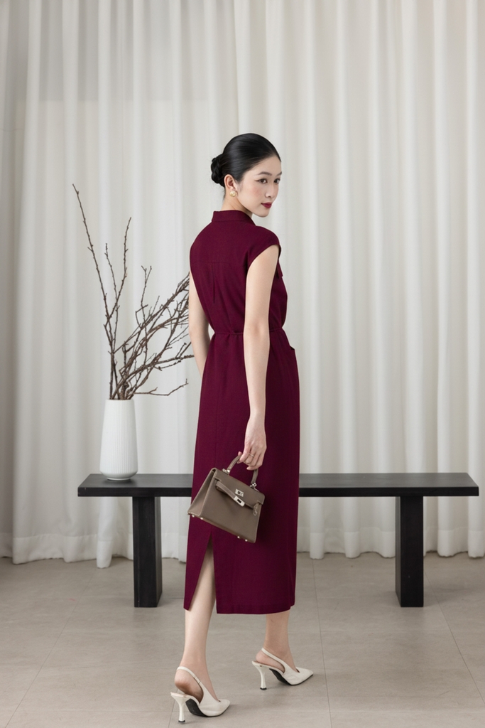 SWANLAKE | Váy Đầm Nữ Suông Vải Linen Cổ Sơ Mi Cài Nút Tay Hến Có Túi Dây Thắt Eo Công Sở D13644LW01