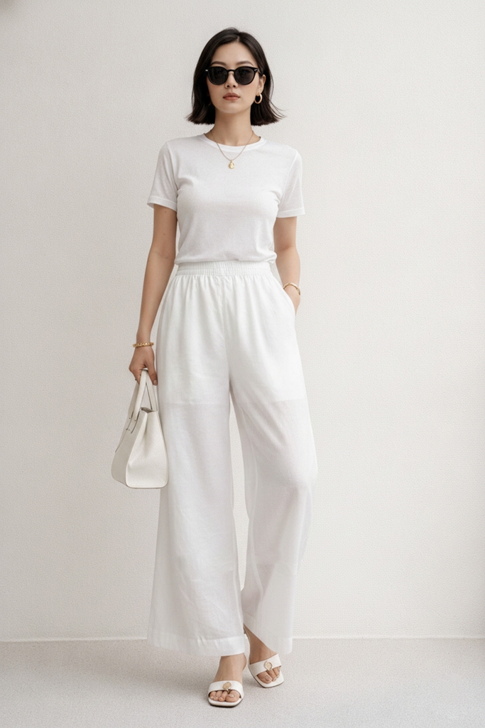 SWANLAKE | Quần Dài Nữ Dáng Suông Ống Rộng Vải Linen Tơ Bản Lưng Thun Cao Cấp Q13790LW01
