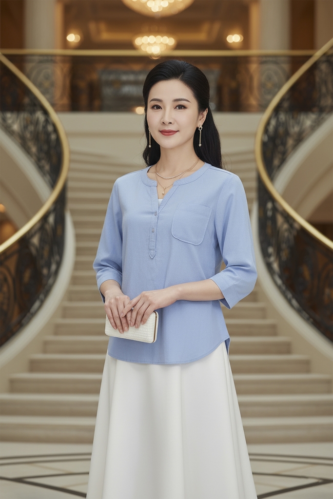 Áo Kiểu Nữ Trung Niên Tặng Mẹ Bà Vải Linen Cài Nút Có Túi Tay Lỡ Thanh Lịch A11779