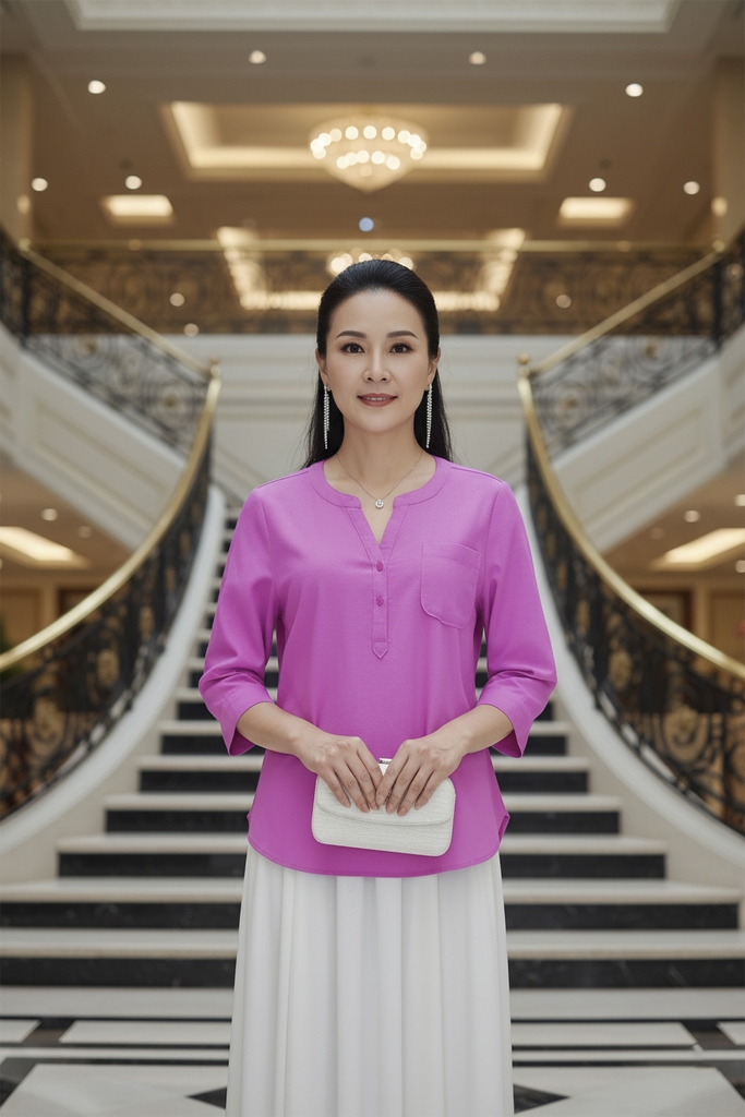 Áo Kiểu Nữ Trung Niên Tặng Mẹ Bà Vải Linen Cài Nút Có Túi Tay Lỡ Thanh Lịch A11779