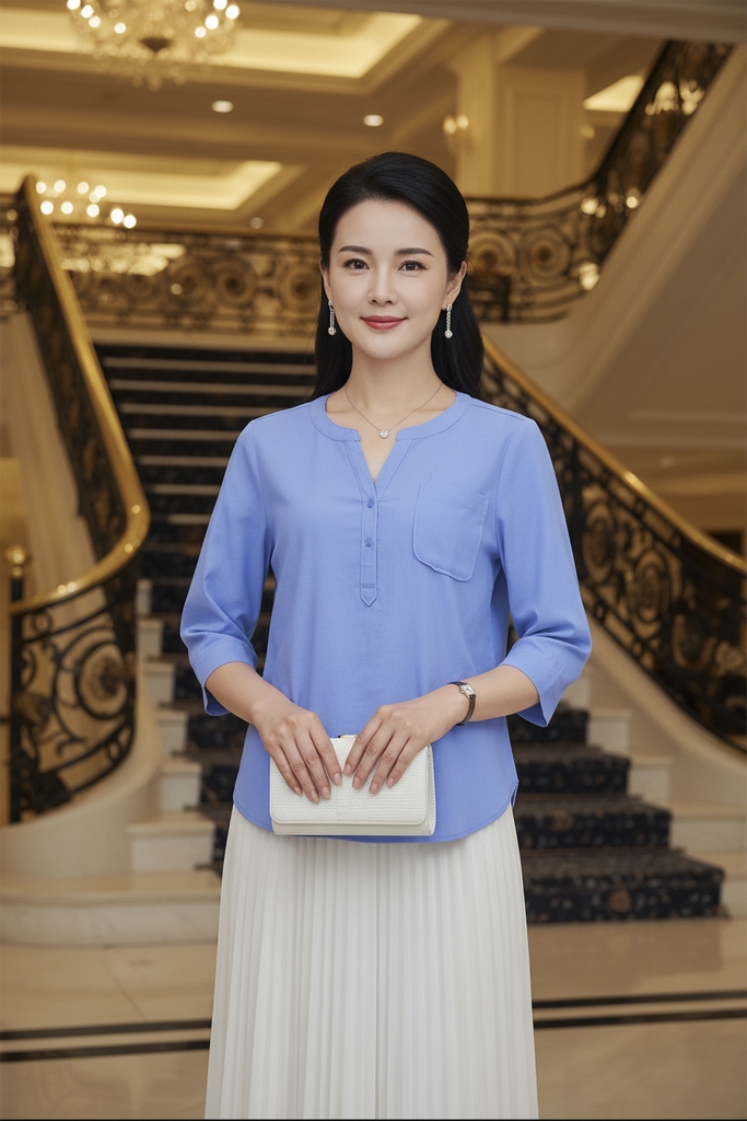 Áo Kiểu Nữ Trung Niên Tặng Mẹ Bà Vải Linen Cài Nút Có Túi Tay Lỡ Thanh Lịch A11779