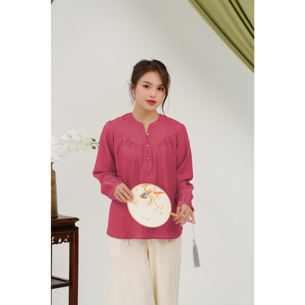Áo Cổ Trụ Tay Dài Chất Tơ Linen Swanlake - A11939LW01