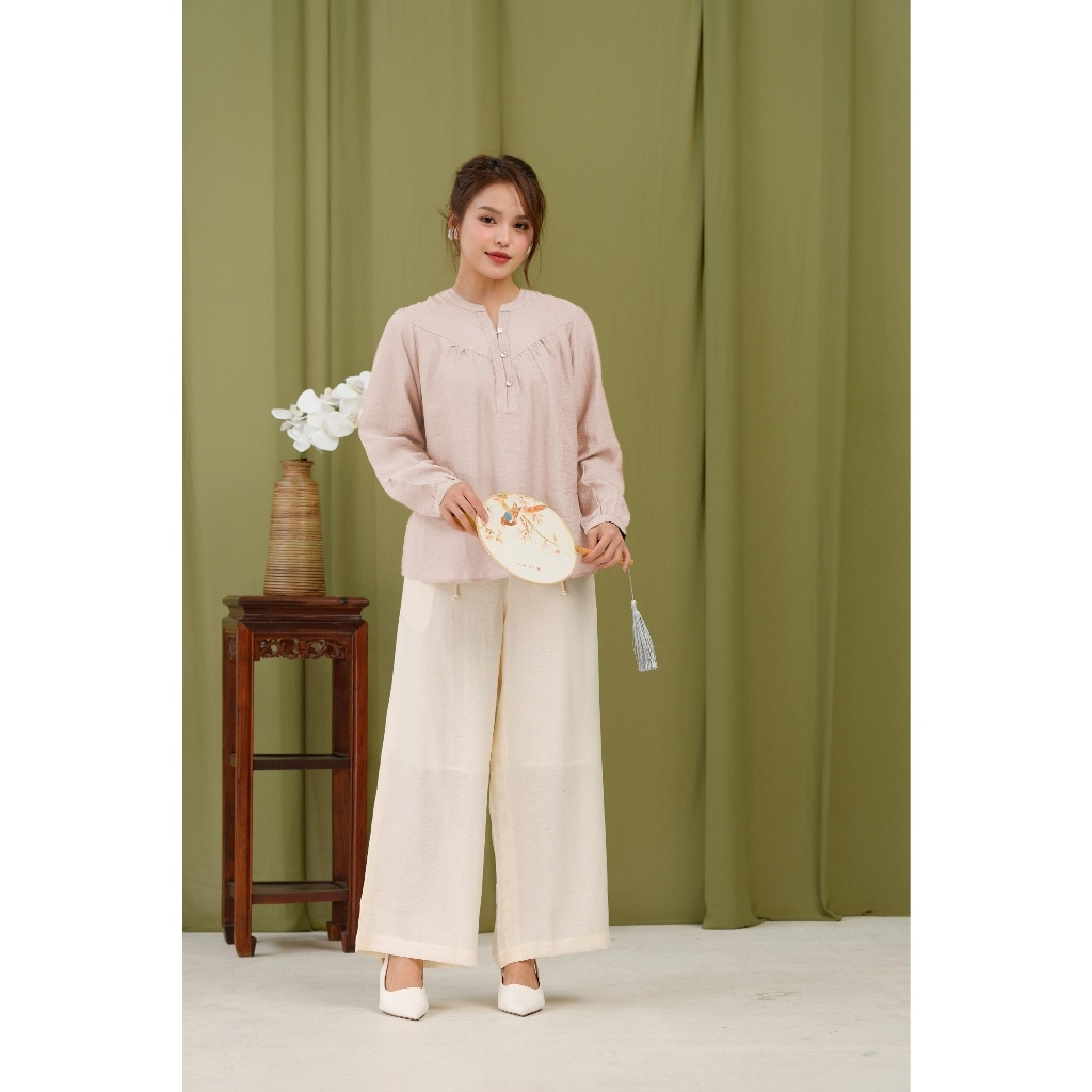Áo Cổ Trụ Tay Dài Chất Tơ Linen Swanlake - A11939LW01