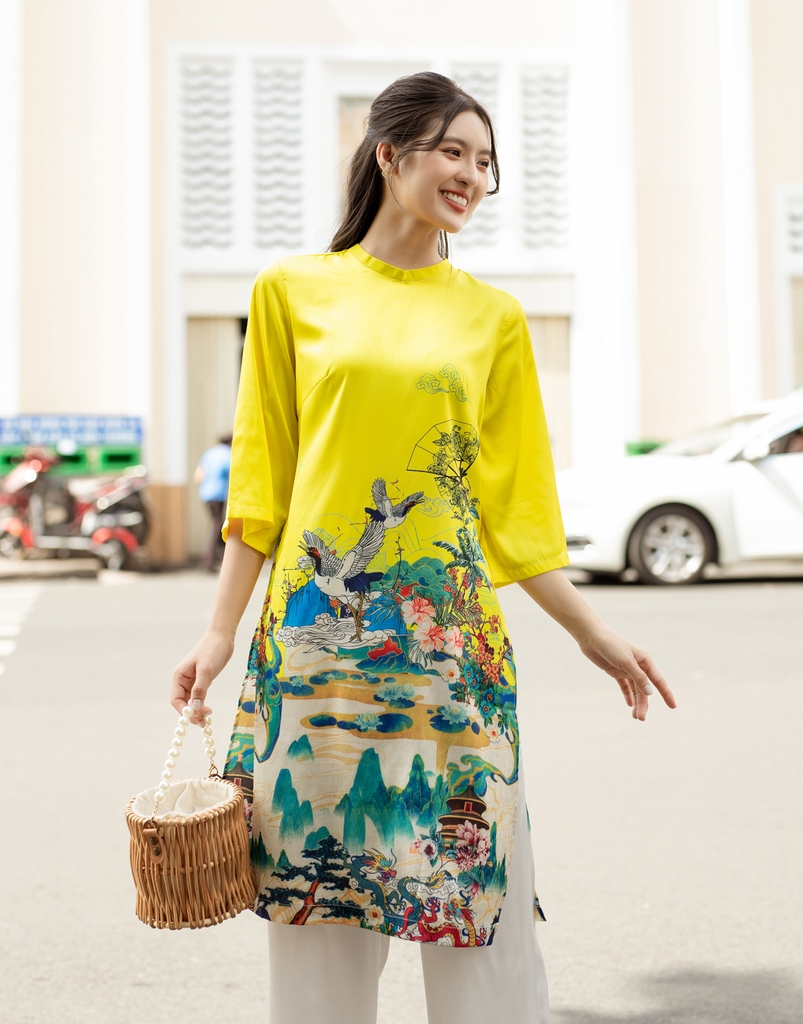 Áo Dài Gấm Cách Tân Hoàng Hạc - L10022LW06