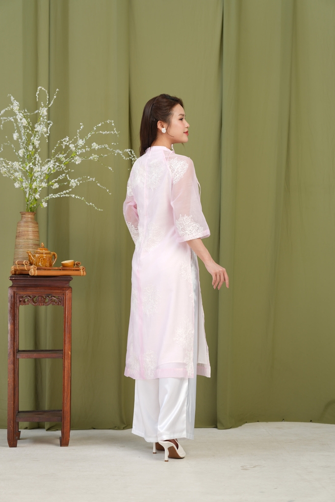 Áo Dài Thanh An Hai Lớp Thắt Dây Chất Liệu Tơ Thêu Lót Lụa Hàn Swanlake (Không bao gồm quần) - L11454LW01