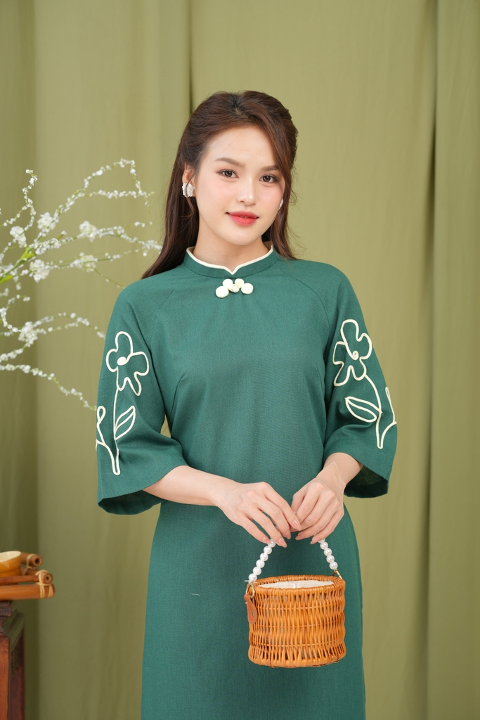 Áo Dài Mộc An Linen Kết Nút Tàu Chạy Nét Swanlake - L12003LW01