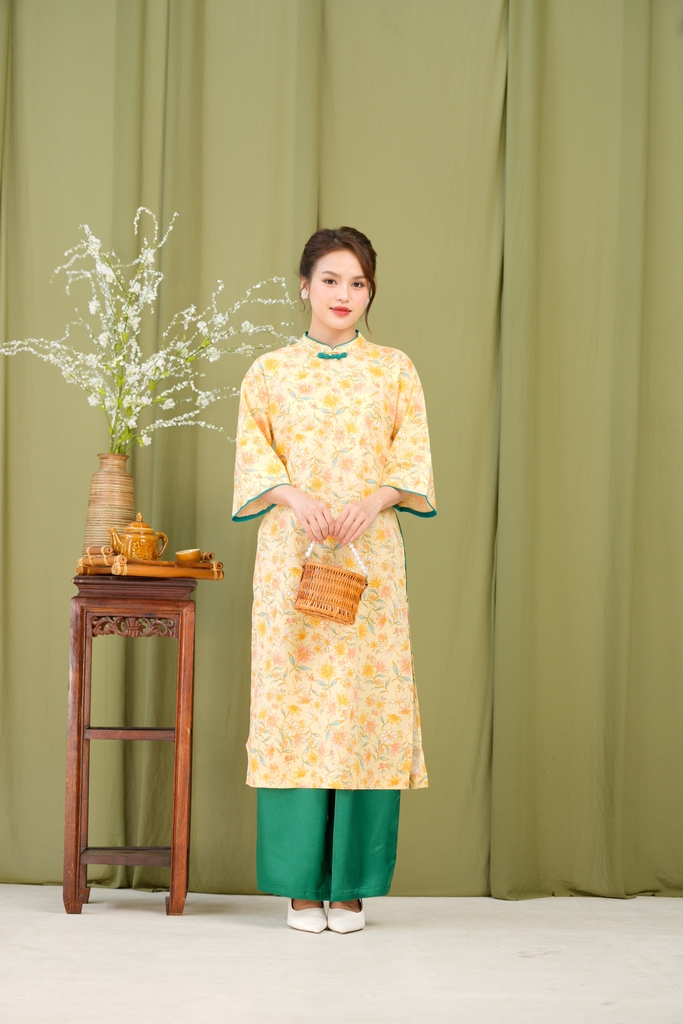 Áo Dài Kim An Hoa Lá Tay Lỡ Một Lớp Chất Liệu Linen Swanlake (Không bao gồm quần) - L12011LW01