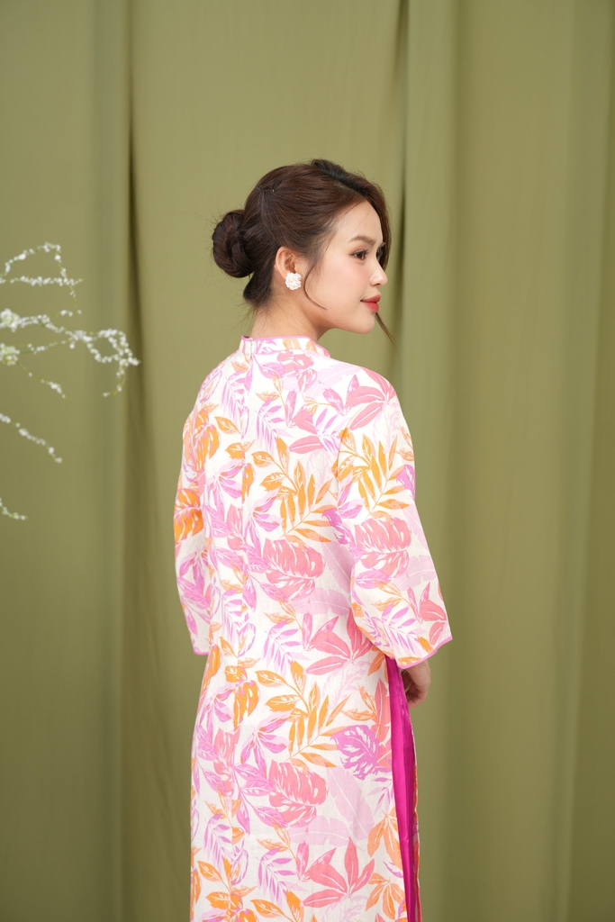 Áo Dài Kim An Hoa Lá Tay Lỡ Một Lớp Chất Liệu Linen Swanlake (Không bao gồm quần) - L12011LW01