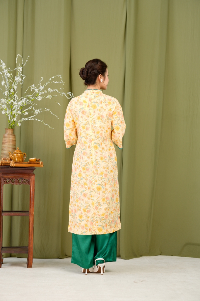 Áo Dài Kim An Hoa Lá Tay Lỡ Một Lớp Chất Liệu Linen Swanlake (Không bao gồm quần) - L12011LW01