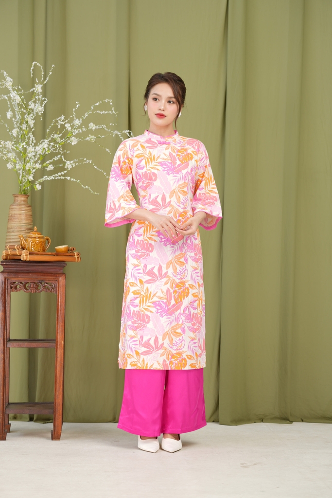 Áo Dài Kim An Hoa Lá Tay Lỡ Một Lớp Chất Liệu Linen Swanlake (Không bao gồm quần) - L12011LW01