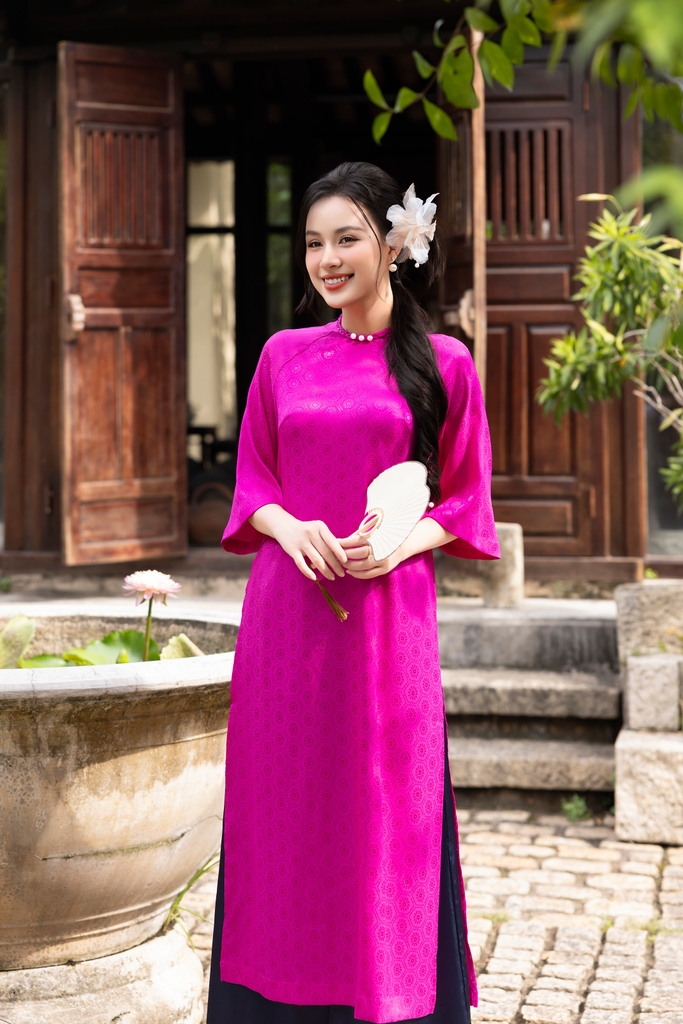 Áo Dài Yến Vân Chất Liệu Vải Lụa Dày In Swanlake Xanh - L12017LW01