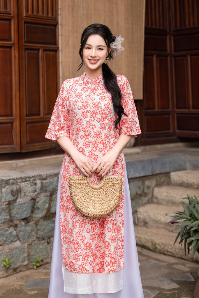 Áo Dài Đào Viên Hai Lớp Chất Liệu Linen Lót Lụa Hàn Swanlake Đỏ - L09603LW08