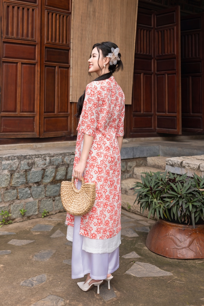 Áo Dài Đào Viên Hai Lớp Chất Liệu Linen Lót Lụa Hàn Swanlake Đỏ - L09603LW08