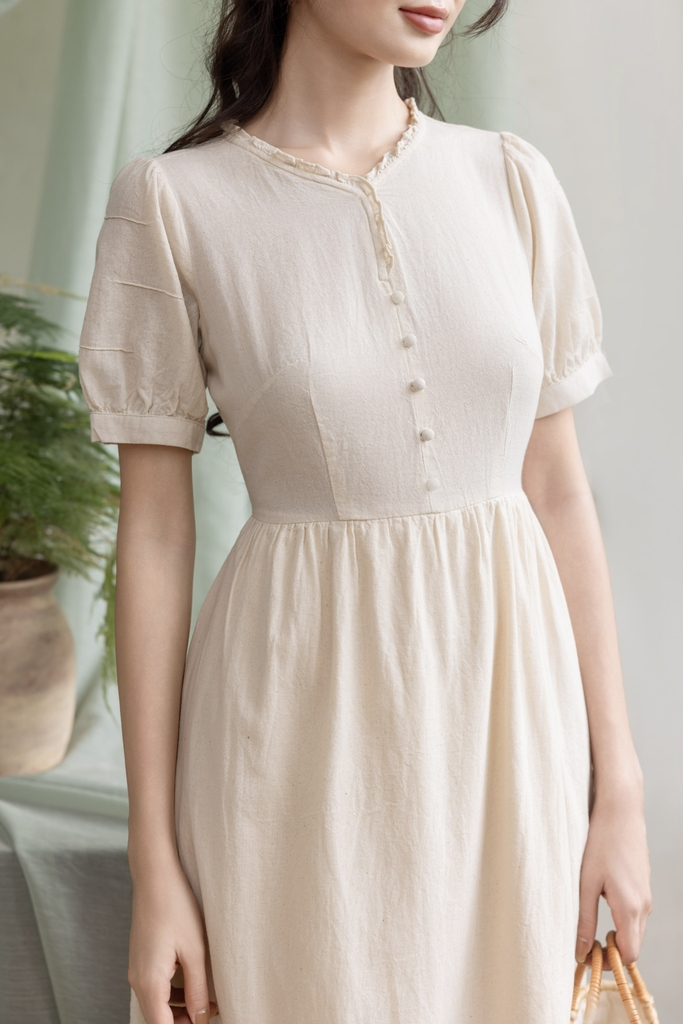 Swanlake | Váy Đầm Phom Suông Dài Maxi Nhấn Eo Linen Cổ Tim - D12377LW01
