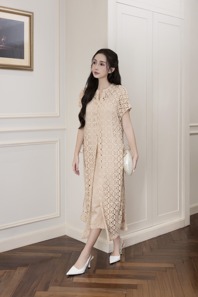 Váy Đầm Nữ Maxi Suông Sát Nách Cổ Tim Vải Ren Đính Hoa 3D Sang Trọng Đi Tiệc - D12869LW01