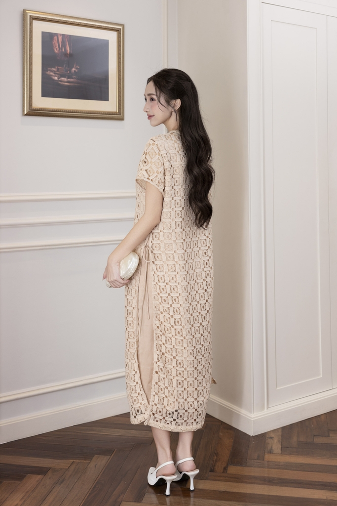 Váy Đầm Nữ Maxi Suông Sát Nách Cổ Tim Vải Ren Đính Hoa 3D Sang Trọng Đi Tiệc - D12869LW01