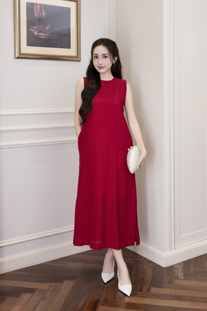 Đầm Suông sát Nách Cổ Tròn Tơ Dập Ly D11719LW01