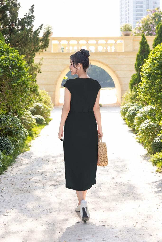 Swanlake | Đầm Midi Đuôi Cá Linen Trơn Đuôi Cá Cột Dây D12500LW01