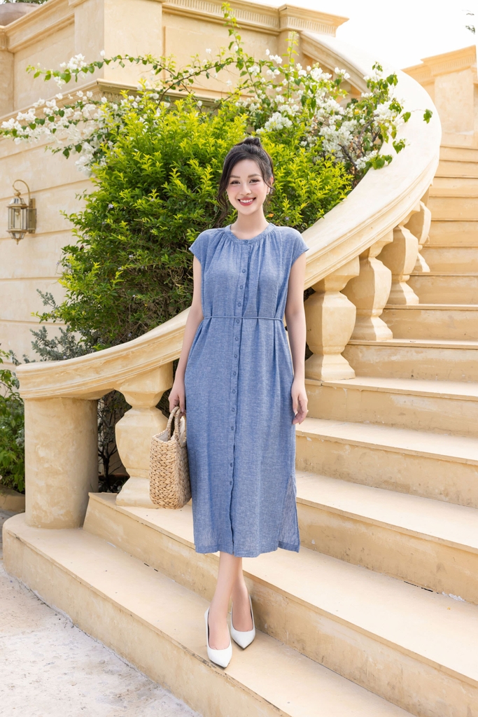 Swanlake | Đầm Midi Đuôi Cá Linen Trơn Đuôi Cá Cột Dây D12500LW01