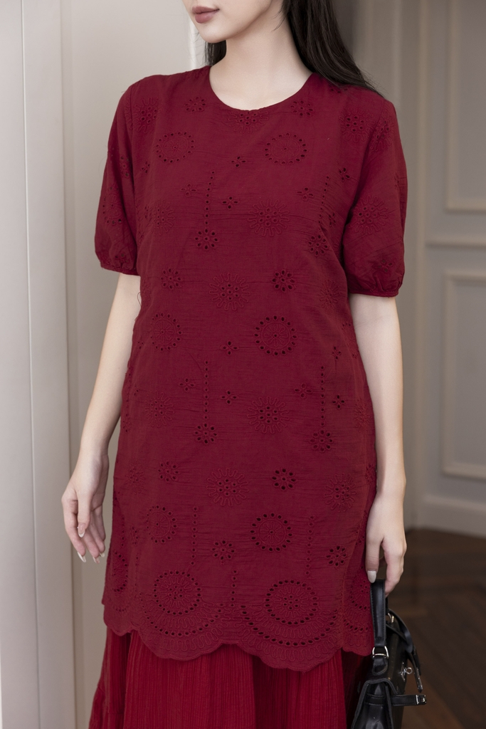 Váy Đầm Nữ Suông Maxi Xòe Tay Ngắn Cotton Thêu Hoa Tiệc Công Sở Thanh Lịch D13052LW01