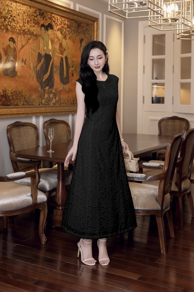 SWANLAKE | Váy Đầm Ren Nữ Suông Maxi Sát Nách Lót Thêu Hoa Dự Tiệc Công Sở Sang Trọng Cổ Tròn D12998LW01