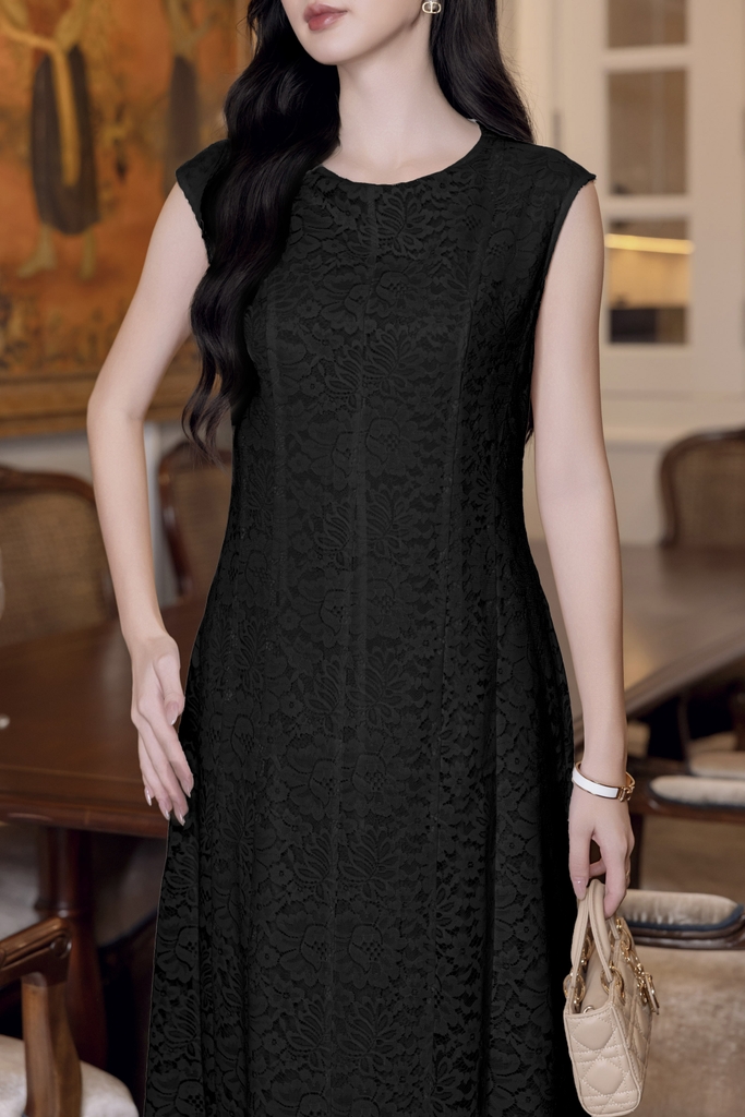 SWANLAKE | Váy Đầm Ren Nữ Suông Maxi Sát Nách Lót Thêu Hoa Dự Tiệc Công Sở Sang Trọng Cổ Tròn D12998LW01