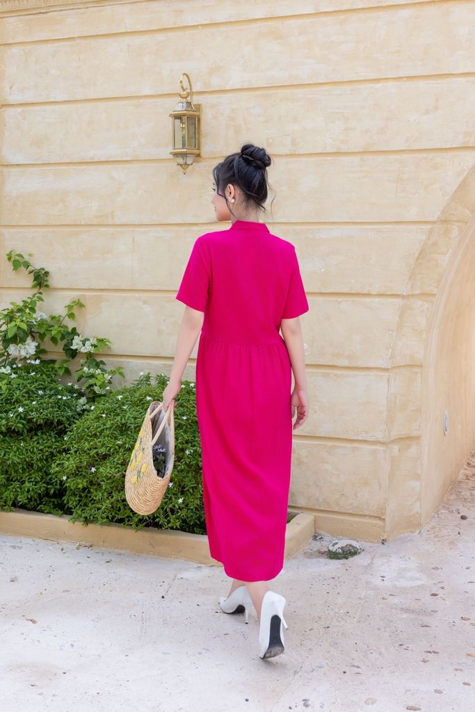 Swanlake | Đầm Sơ Mi Suông A Phom Babydoll Midi Linen Thêu D12498LW01